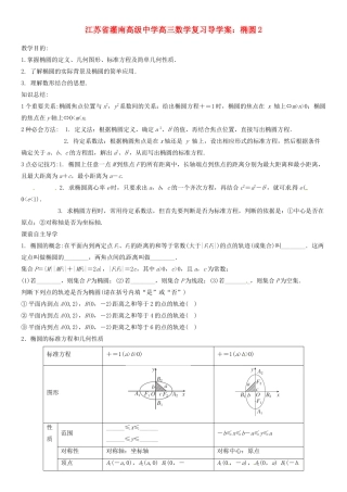 江苏省灌南高级中学高三数学 椭圆2复习导学案