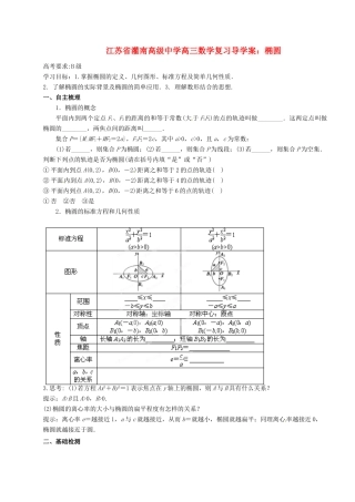江苏省灌南高级中学高三数学 椭圆复习导学案