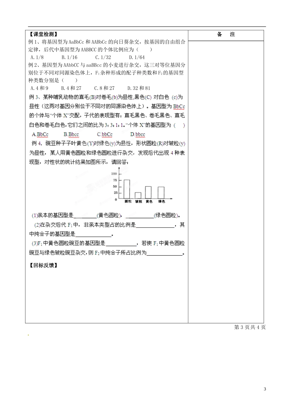 江苏省盐城市时杨中学2014年高中生物 基因的自由组合定律2导学案 新人教版必修2_第3页