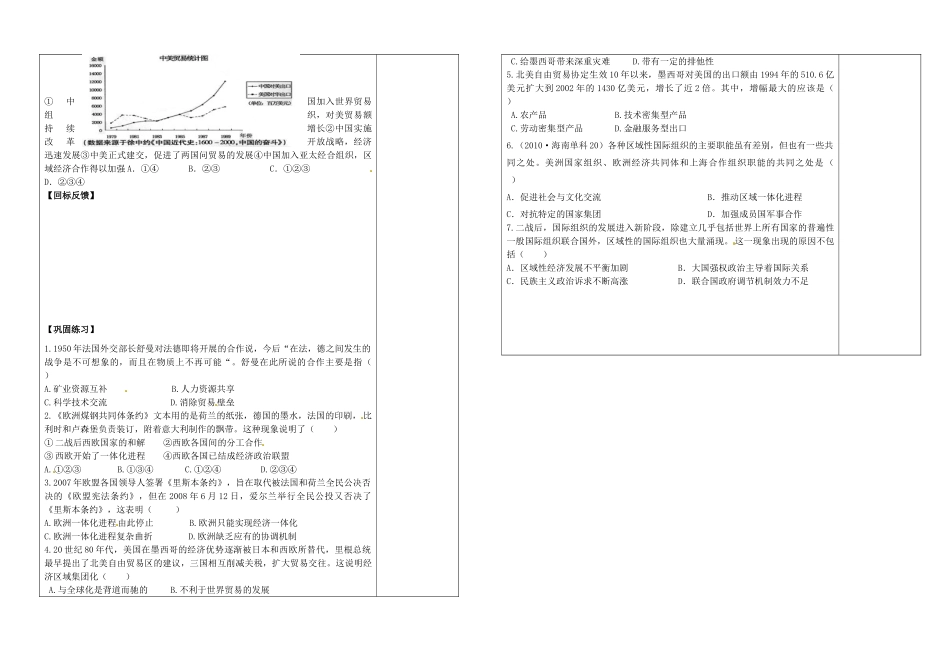 江苏省盐城市时杨中学2015届高考历史一轮复习 世界经济的全球化趋势 当今世界经济区域集团化的发展导学案_第3页