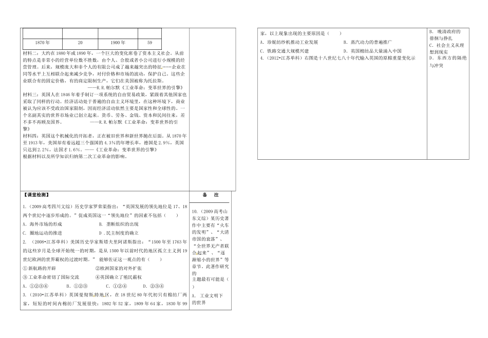 江苏省盐城市时杨中学2015届高考历史一轮复习 中国特色社会主义建设的道路 两次工业革命导学案_第2页