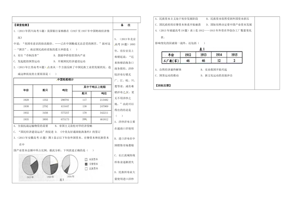 江苏省盐城市时杨中学2015届高考历史一轮复习 中国特色社会主义建设的道路 民国时期民族工业的曲折发展导学案_第2页