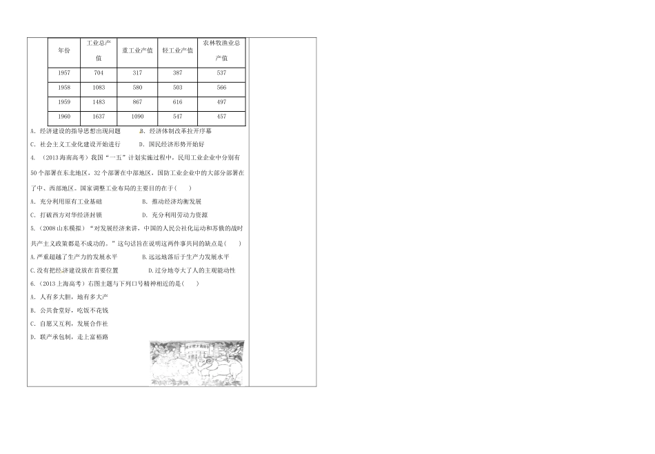 江苏省盐城市时杨中学2015届高考历史一轮复习 中国特色社会主义建设的道路 社会主义建设在探索中曲折发展导学案_第3页