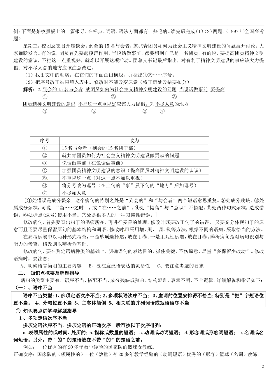 江苏省连云港市灌云县四队中学高考语文 辨析并修改病教案句教案1_第2页