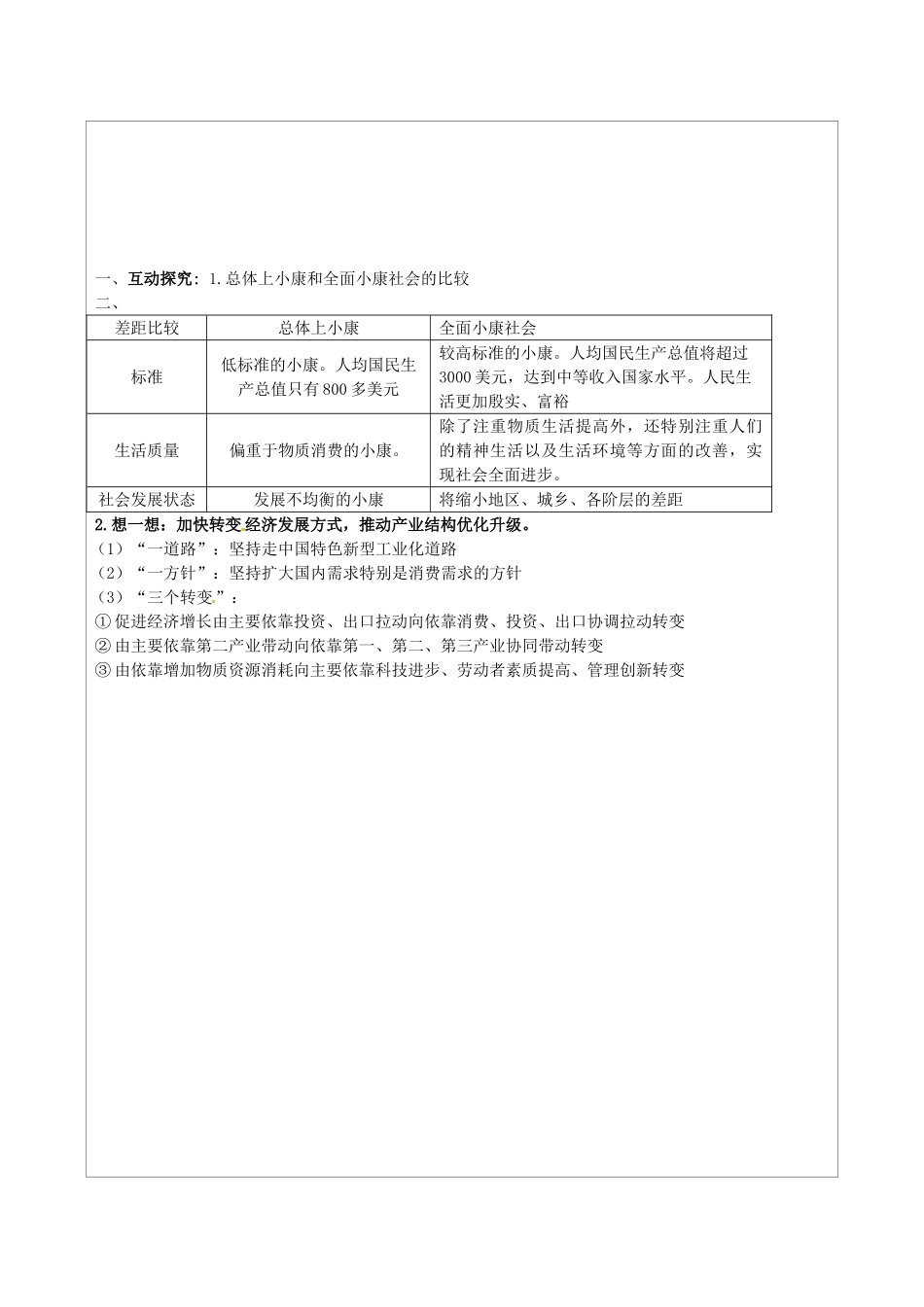 江苏省连云港市灌云县四队中学高三政治 第十课 科学发展观与小康社会的经济建设复习学案_第2页