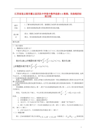 江苏省连云港市灌云县四队中学高中数学 双曲线的标准方程教案 苏教版选修1-1