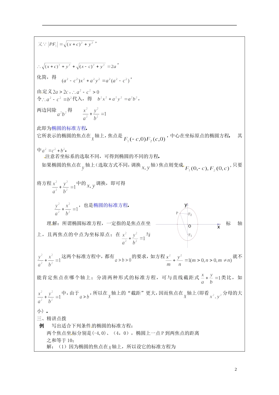 江苏省连云港市灌云县四队中学高中数学 椭圆的标准方程教案 苏教版选修1-1_第2页