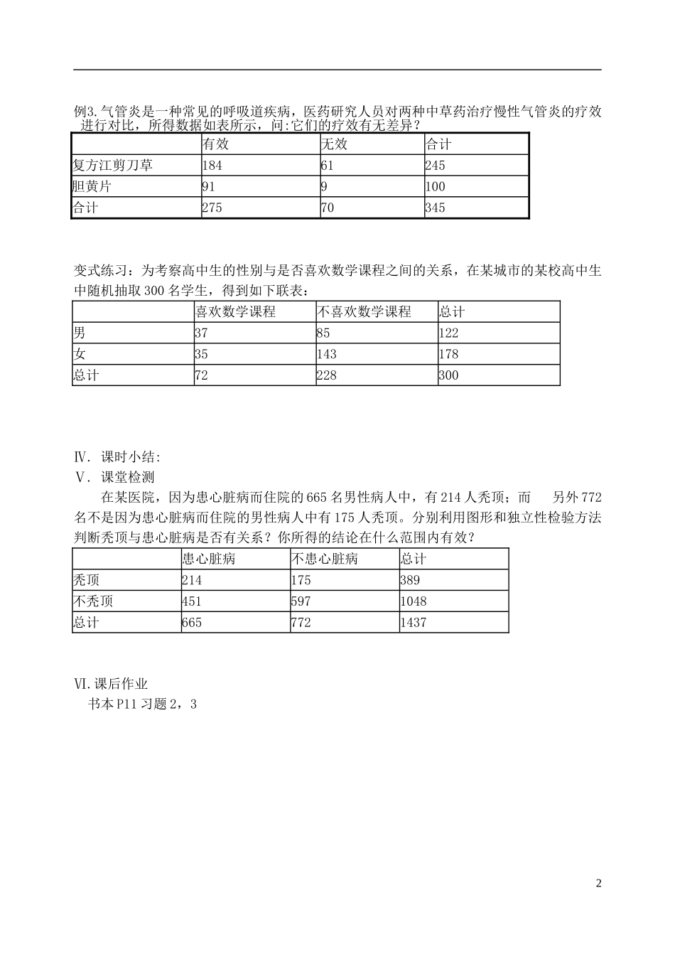 江苏省盐城市文峰中学高中数学 第一章 统计案例 第1课时 独立性检验(1)教学案 苏教版选修1-2_第2页