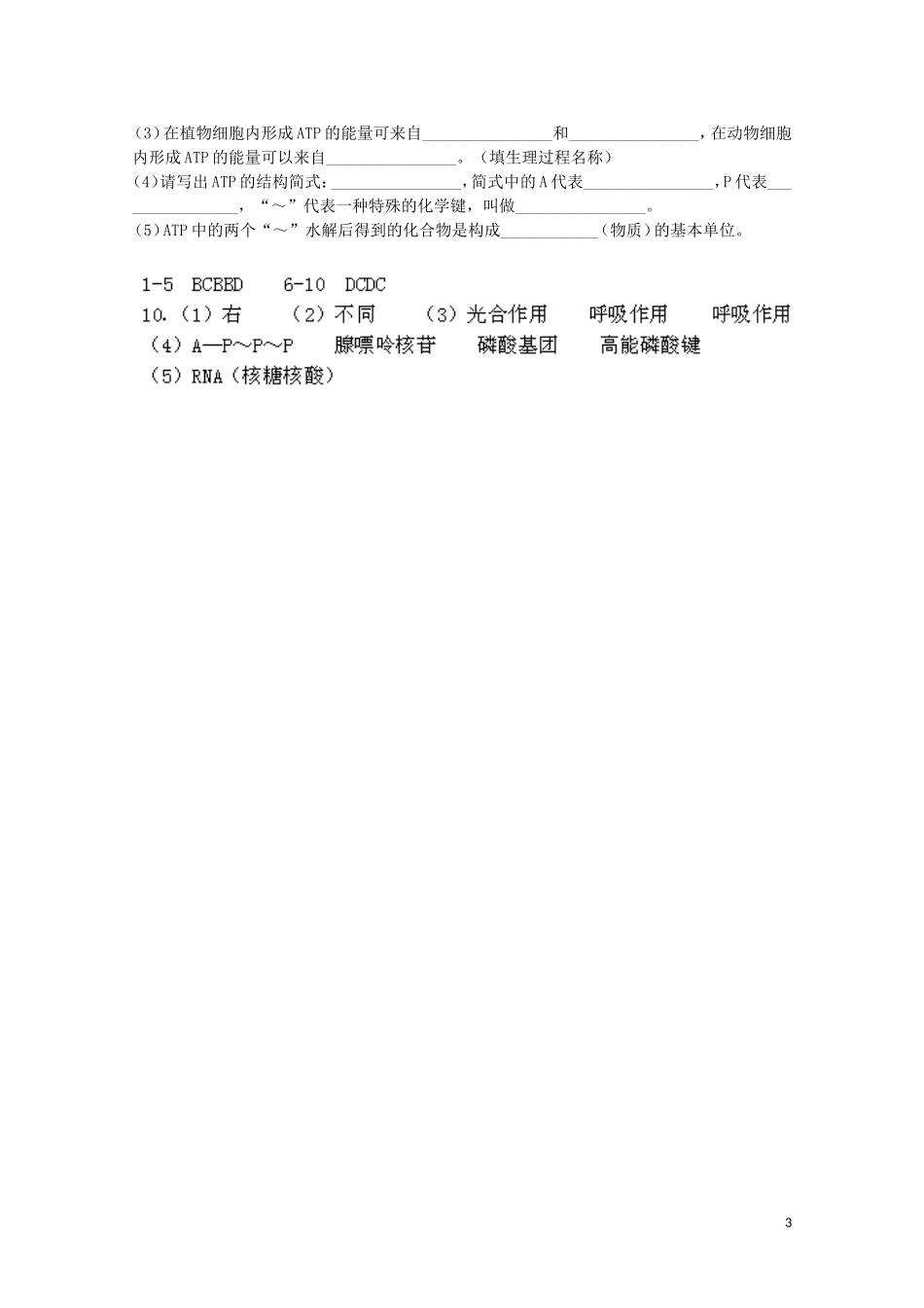 江苏省苏州市第五中学2013-2014学年高中生物 ATP学案 苏教版必修1_第3页