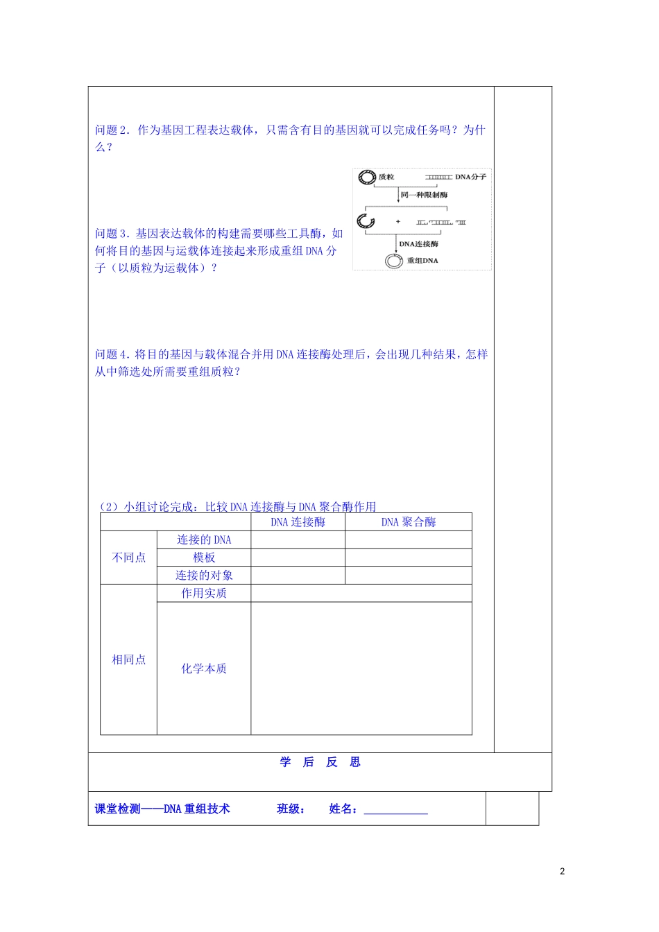 江苏省苏州市第五中学2013-2014学年高中生物 4.4基因突变和基因重组-重组DNA技术同步导学案 苏教版必修2_第2页