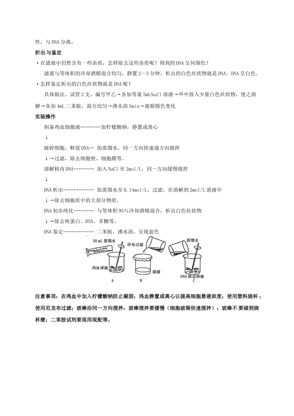 江苏省盐城中学高中生物 技术实践知识点总结 课题1 ＤＮＡ的粗提取与鉴定 苏教版选修1_第3页