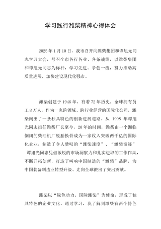 学习践行潍柴精神心得体会