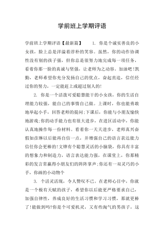 学前班上学期评语