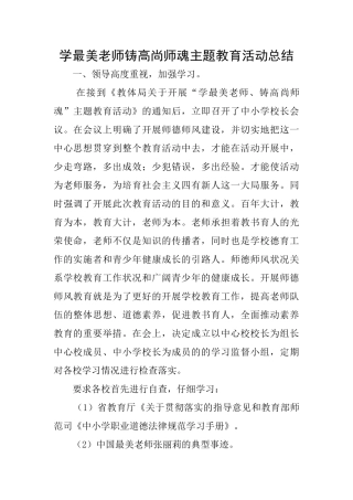学最美教师铸高尚师魂主题教育活动总结
