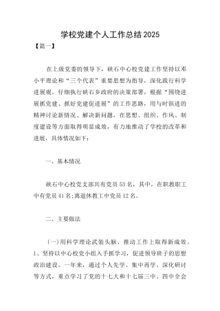 学校党建个人工作总结2025