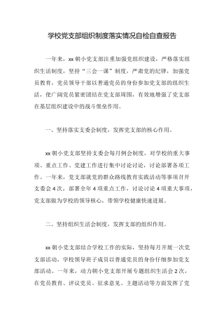学校党支部组织制度落实情况自检自查报告