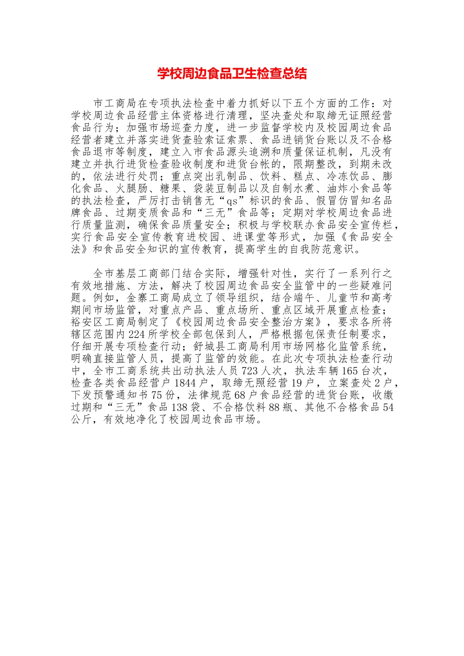 学校周边食品卫生检查总结_第1页