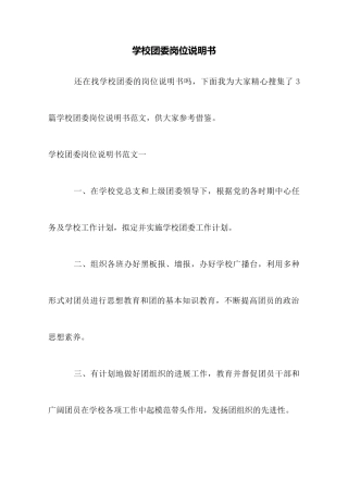 学校团委岗位说明书