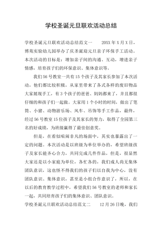 学校圣诞元旦联欢活动总结