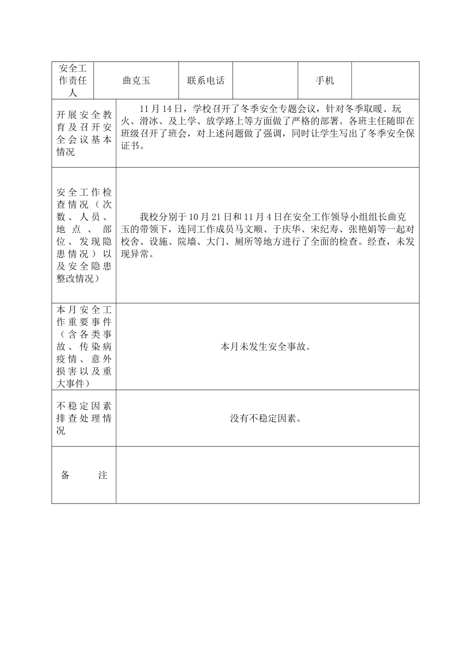 学校安全工作月报资料_第2页
