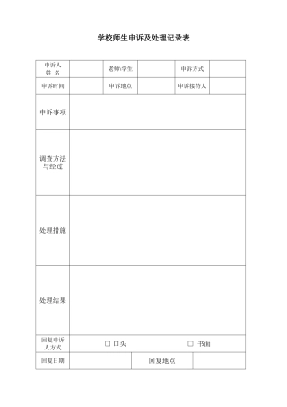 学校师生申诉及处理记录表