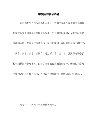 学校挂职学习体会