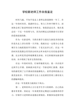 学校新教师工作自我鉴定