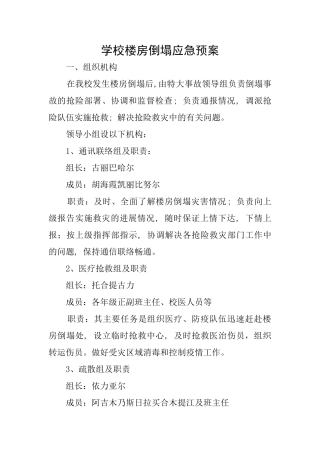 学校楼房倒塌应急预案