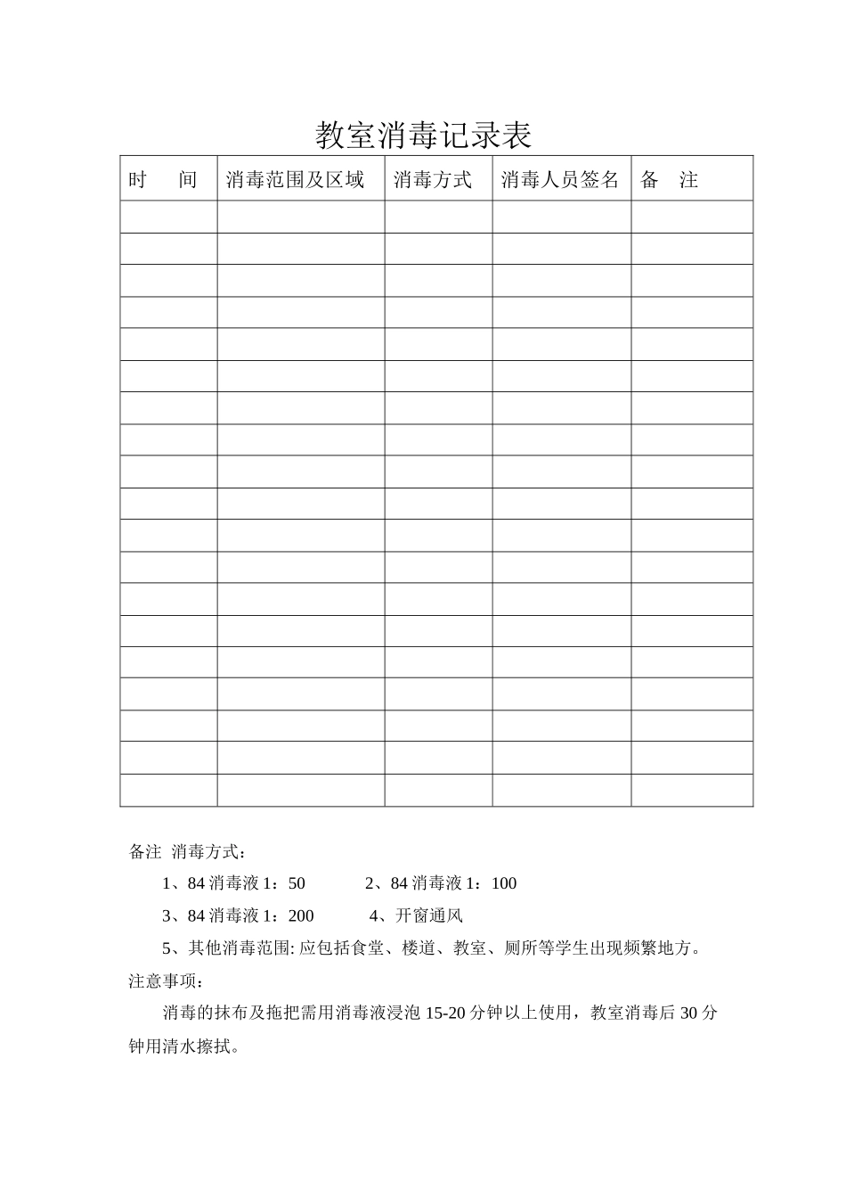 学校消毒记录表模板A4横向[最新]_第1页