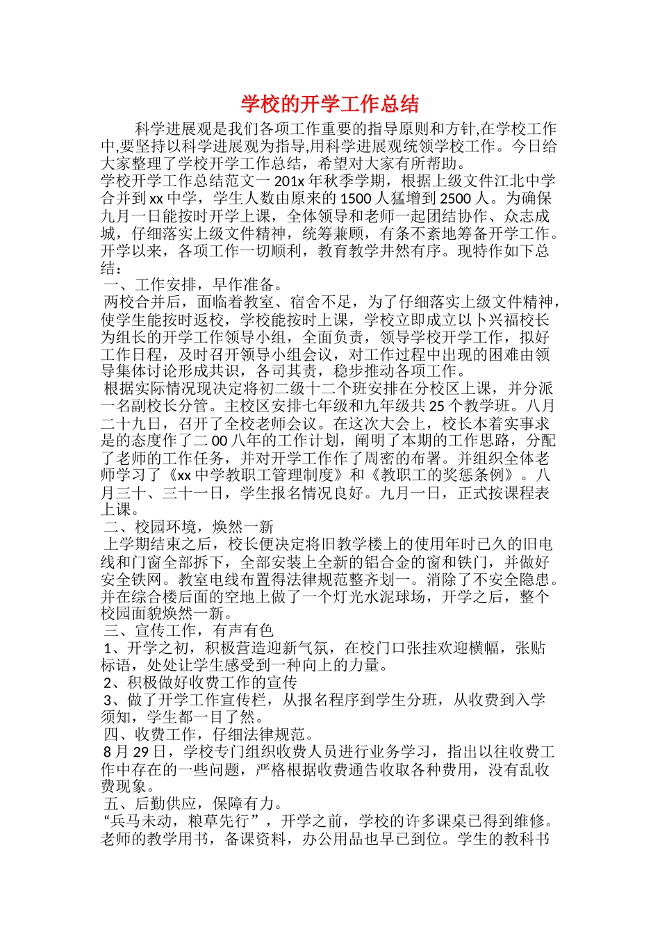 学校的开学工作总结_第1页