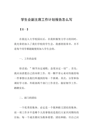 学生会副主席工作计划报告怎么写