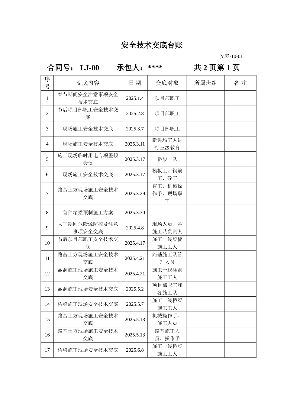 安全技术交底台账_第1页