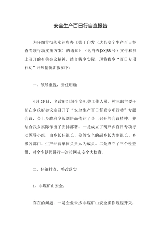安全生产百日行自查报告