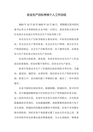 安全生产目标考核个人工作总结