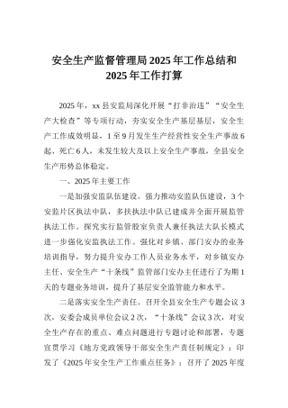 安全生产监督管理局2025年工作总结和2025年工作打算