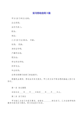 实习劳动合同3篇