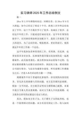 实习律师2025年工作总结例文