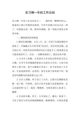 实习期一年的工作总结
