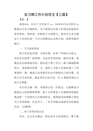 实习期工作计划范文