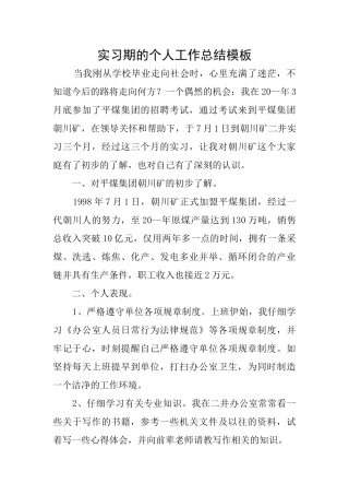 实习期的个人工作总结模板