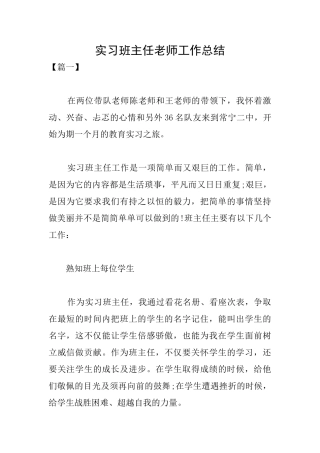 实习班主任教师工作总结