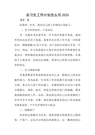 实习生工作计划怎么写2025