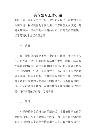 实习生月工作小结