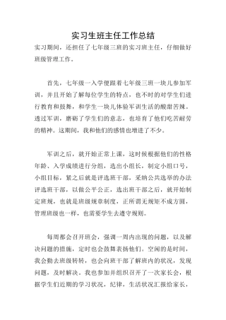 实习生班主任工作总结