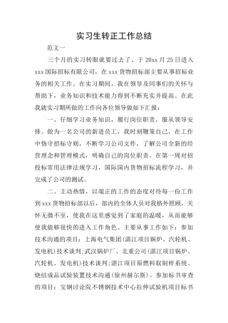 实习生转正工作总结0