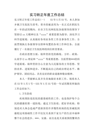 实习转正年度工作总结