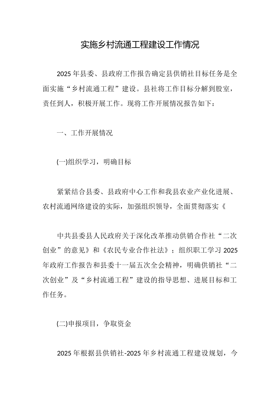 实施乡村流通工程建设工作情况_第1页