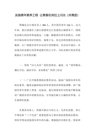 实施青年素质工程让青春在岗位上闪光(共青团)