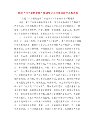 实现“六个新的突破”推进审计工作在创新中不断发展