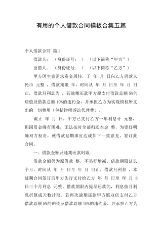 实用的个人借款合同模板合集五篇
